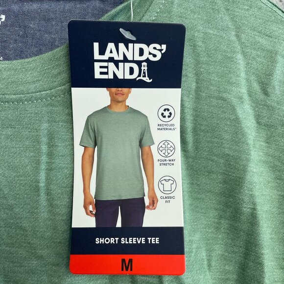NEW Lands' End Men's M Short Sleeve Tee Green Polyester Rayon Blend - Picture 4 of 6